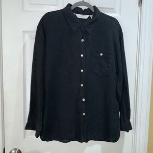 Peter Martin black Irish linen button front top Sz 12 long sleeve
